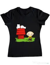 Tricou ADLER dama Stewie and Snoopy Negru
