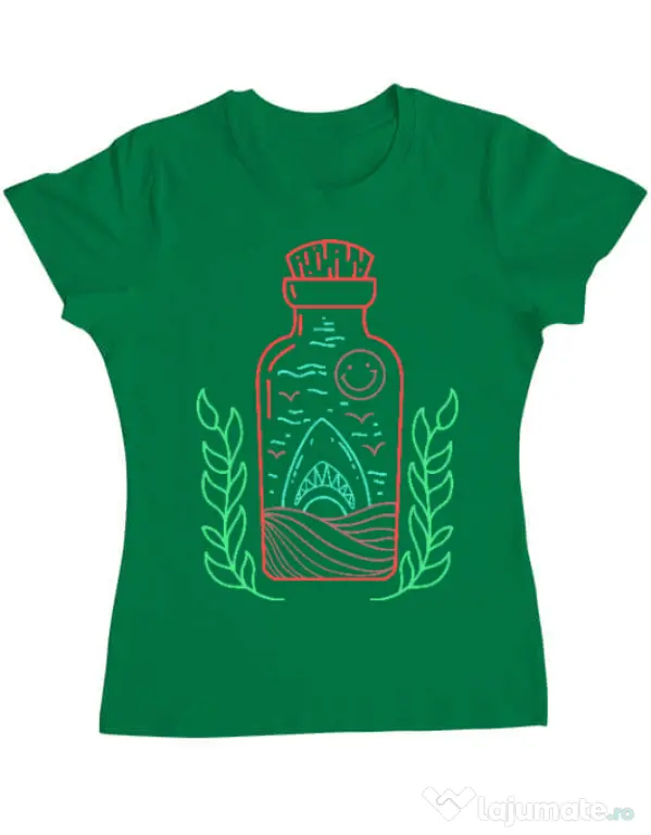 Tricou ADLER dama Shark in a bottle Verde mediu