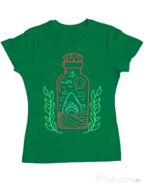 Tricou ADLER dama Shark in a bottle Verde mediu