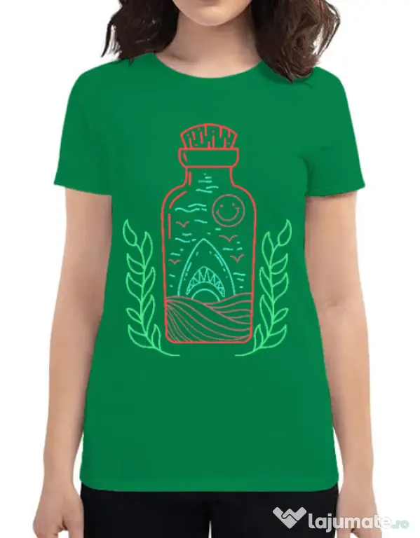 Tricou ADLER dama Shark in a bottle Verde mediu
