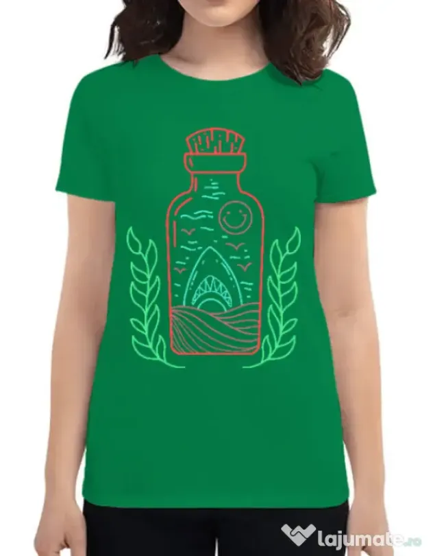 Tricou ADLER dama Shark in a bottle Verde mediu