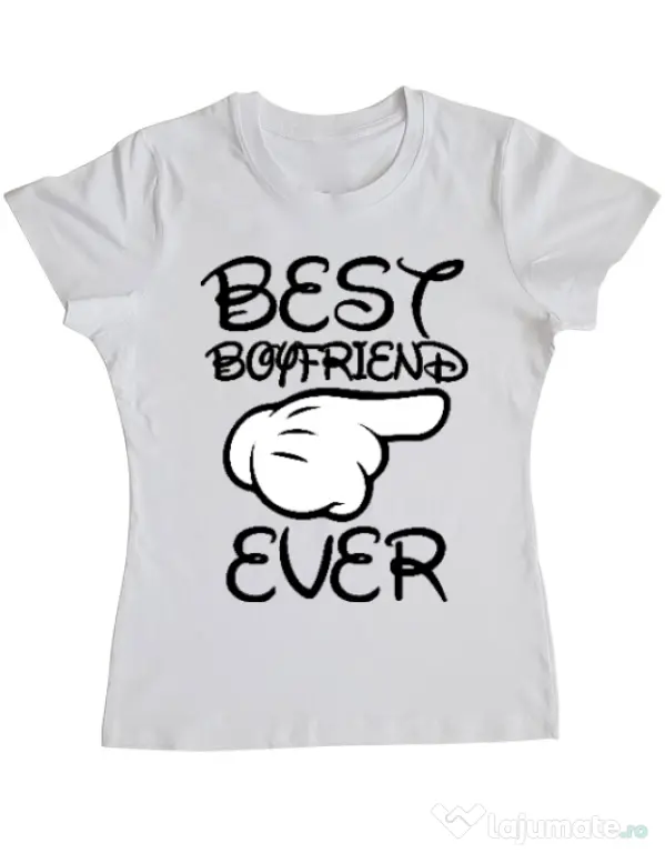 Tricou ADLER dama Best boyfriend ever Alb