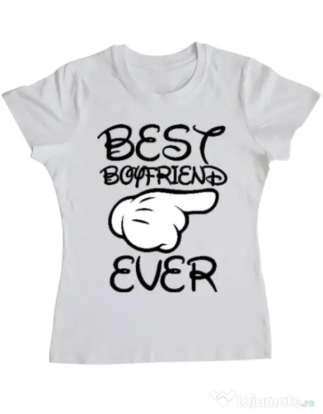 Tricou ADLER dama Best boyfriend ever Alb