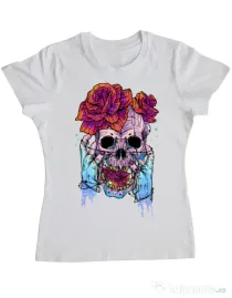 Tricou ADLER dama Hand skull Alb