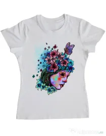 Tricou ADLER dama Lady and flowers Alb