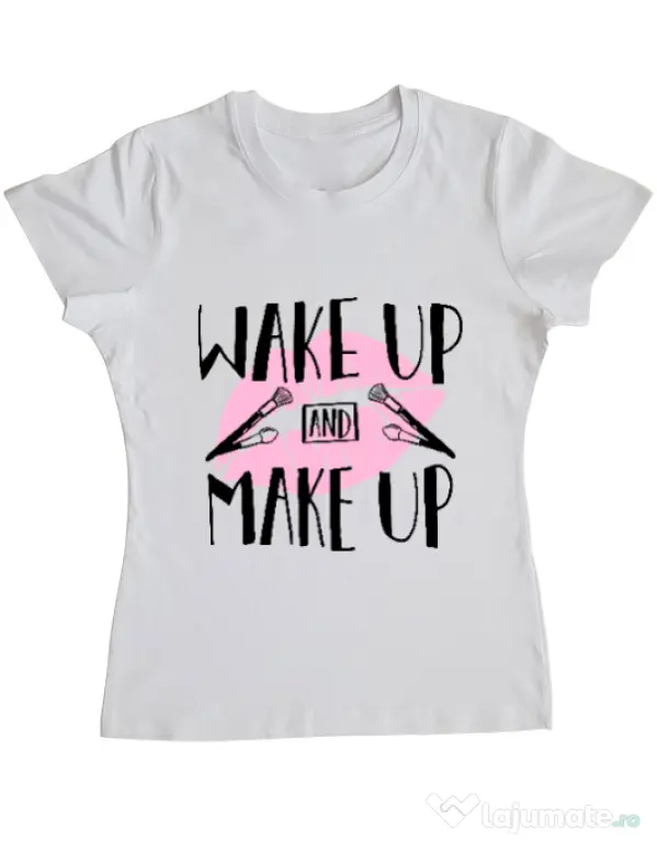 Tricou ADLER dama Wake up and make up Alb