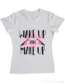 Tricou ADLER dama Wake up and make up Alb