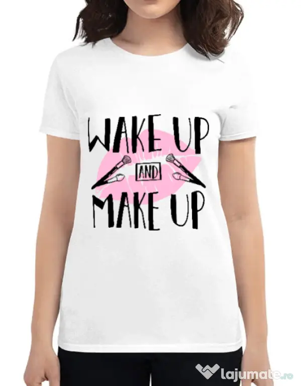 Tricou ADLER dama Wake up and make up Alb