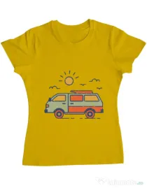 Tricou ADLER dama Retro travel van Galben