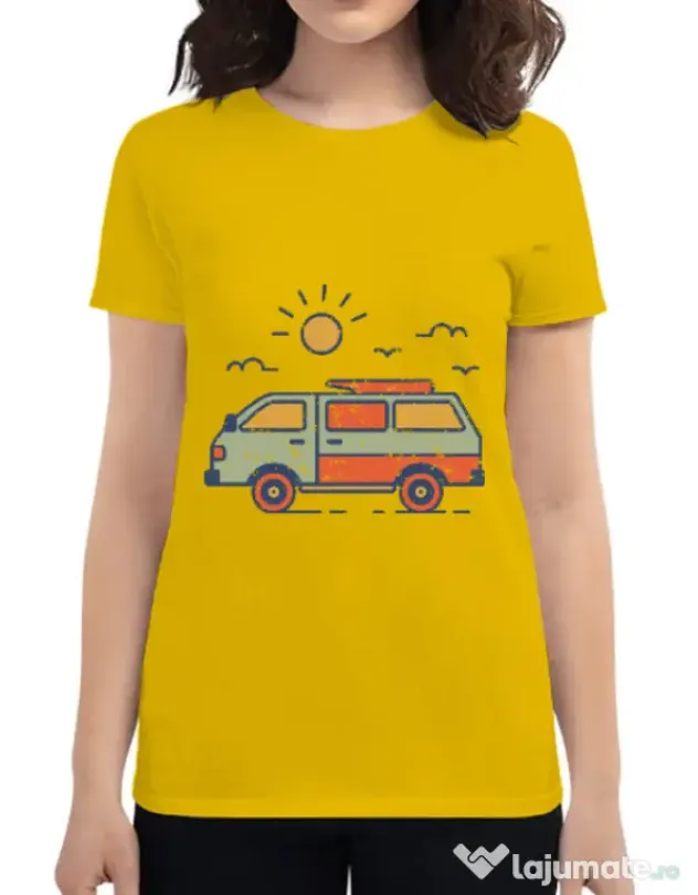 Tricou ADLER dama Retro travel van Galben