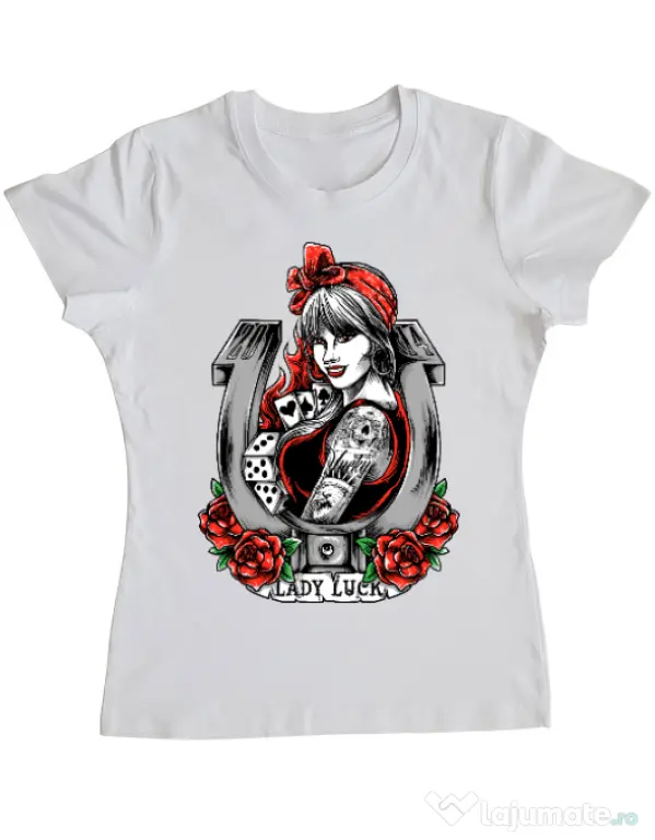 Tricou ADLER dama Lady luck Alb