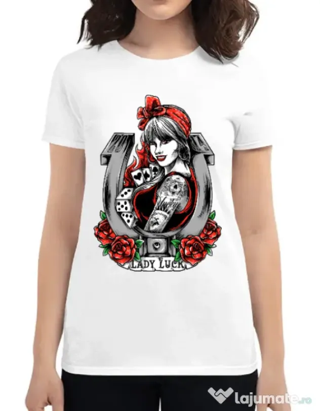 Tricou ADLER dama Lady luck Alb