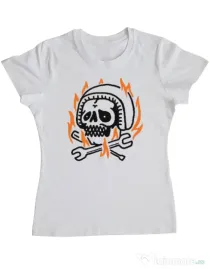 Tricou ADLER dama Skull biker Alb