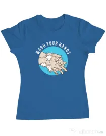 Tricou ADLER dama Wash your hands 2 Albastru azuriu