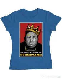 Tricou ADLER dama Straight outta Pyongyang Albastru azuriu