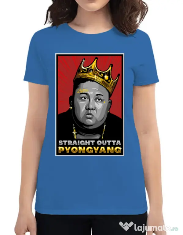 Tricou ADLER dama Straight outta Pyongyang Albastru azuriu