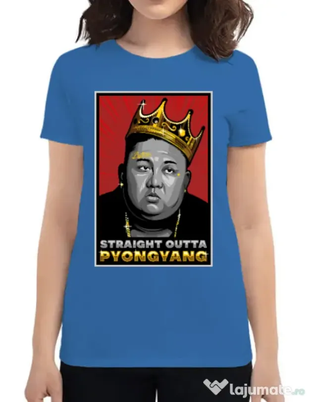 Tricou ADLER dama Straight outta Pyongyang Albastru azuriu