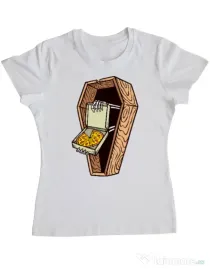 Tricou ADLER dama Horror pizza Alb