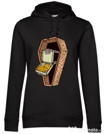 Hoodie dama cu gluga Horror pizza Negru