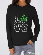 Hoodie dama cu gluga Love weed Negru 