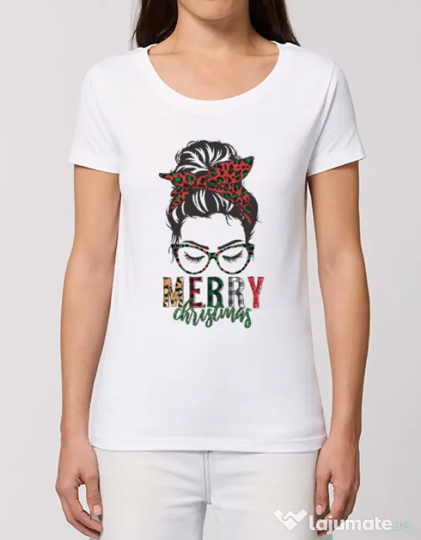 Tricou STANLEY STELLA dama Pin Up Christmas Alb