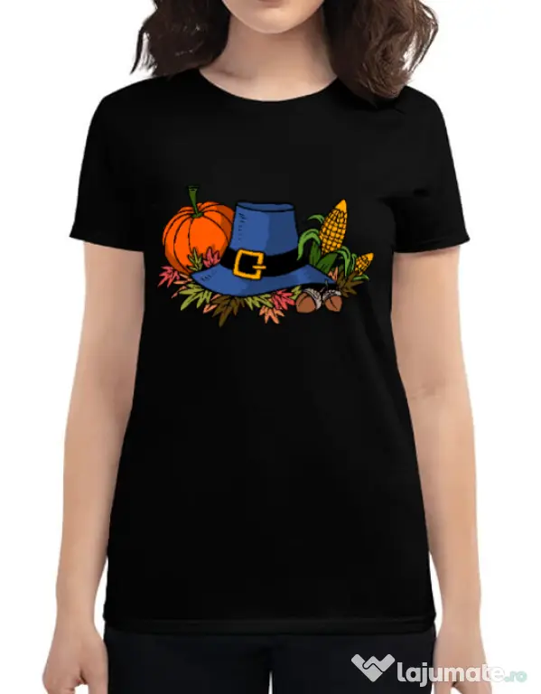 Tricou personalizat dama Thank Giving Negru