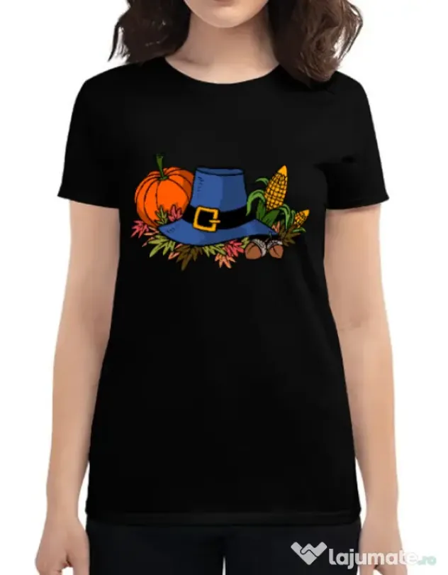 Tricou personalizat dama Thank Giving Negru