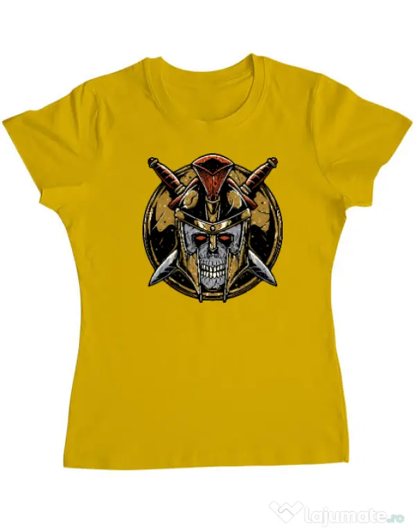 Tricou personalizat dama Skull Spartan Galben