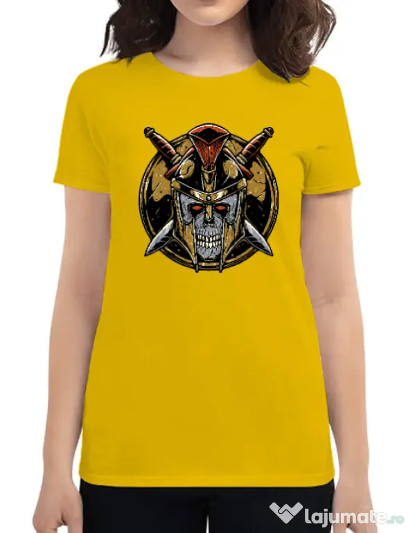 Tricou personalizat dama Skull Spartan Galben