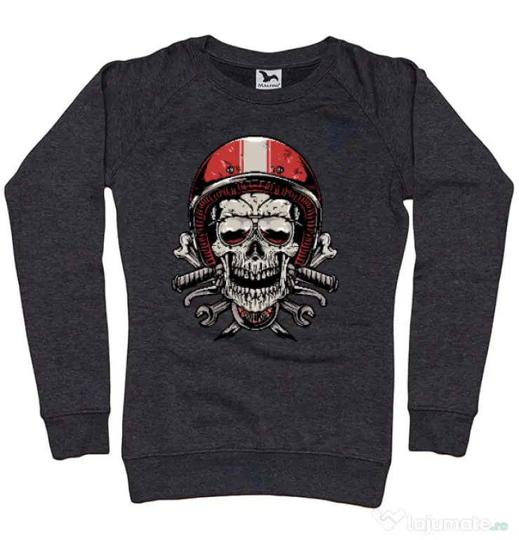 Bluza personalizata dama Skull Biker Negru melanj