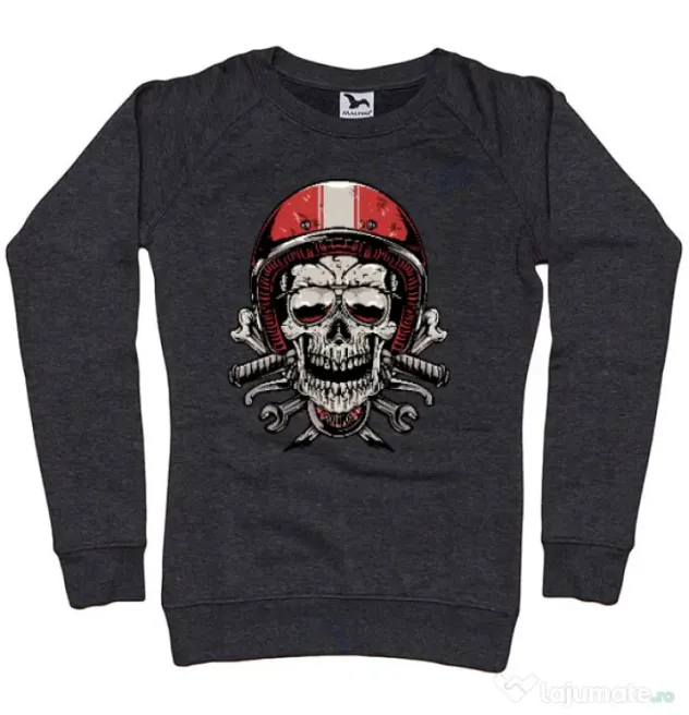 Bluza personalizata dama Skull Biker Negru melanj