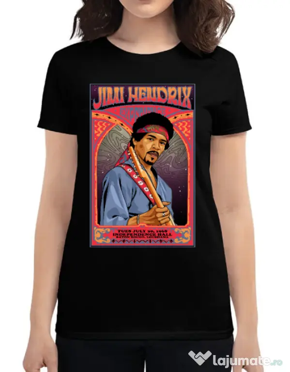 Tricou personalizat dama Jimi Hendrix Negru