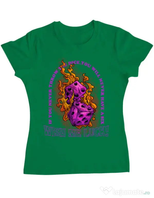 Tricou personalizat dama WISH ME LUCK Verde mediu