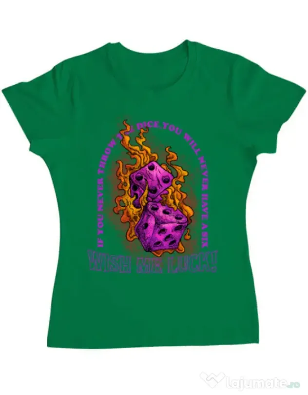 Tricou personalizat dama WISH ME LUCK Verde mediu