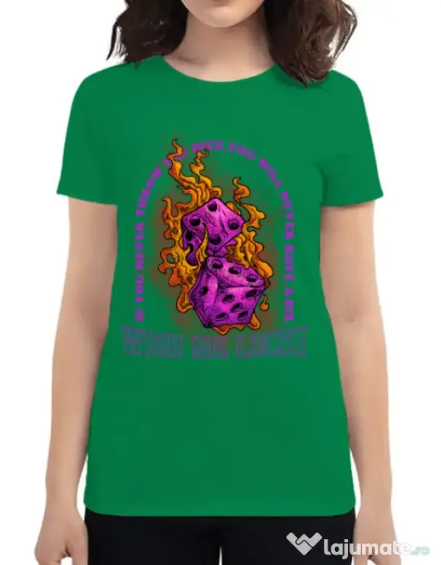 Tricou personalizat dama WISH ME LUCK Verde mediu