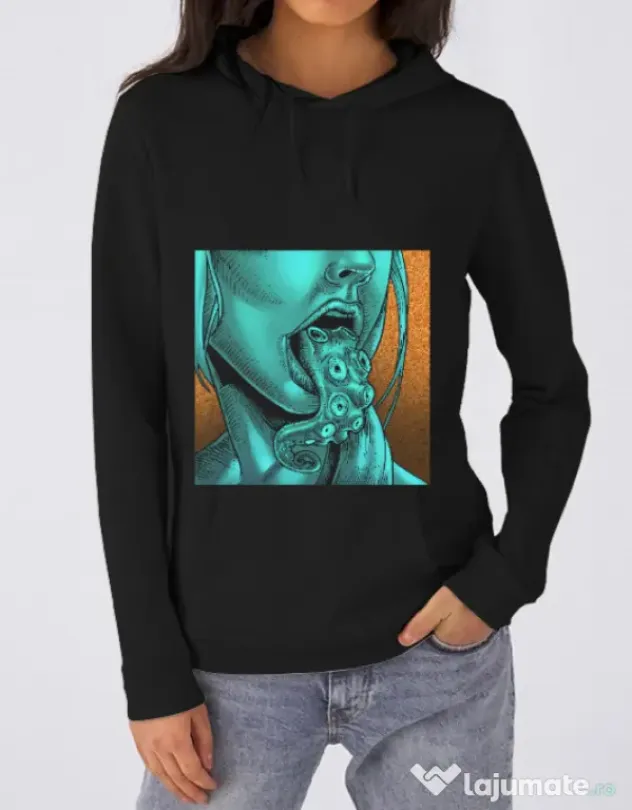 Hanorac dama cu gluga OCTOLICIOUS Negru