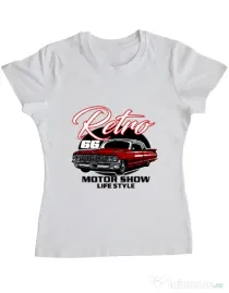 Tricou personalizat dama retro motorshow Alb