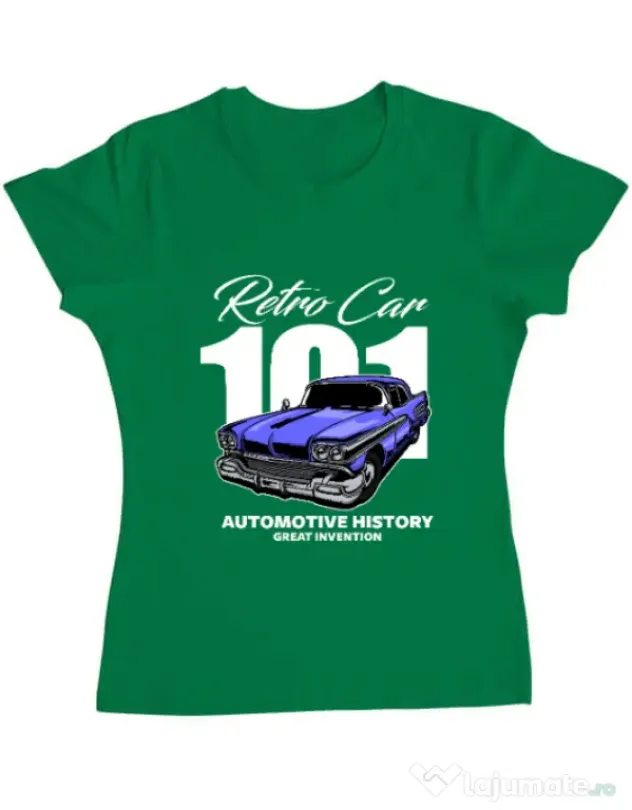 Tricou personalizat dama RETRO CAR 101 Verde mediu