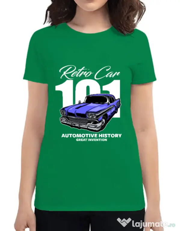 Tricou personalizat dama RETRO CAR 101 Verde mediu