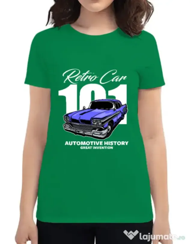 Tricou personalizat dama RETRO CAR 101 Verde mediu