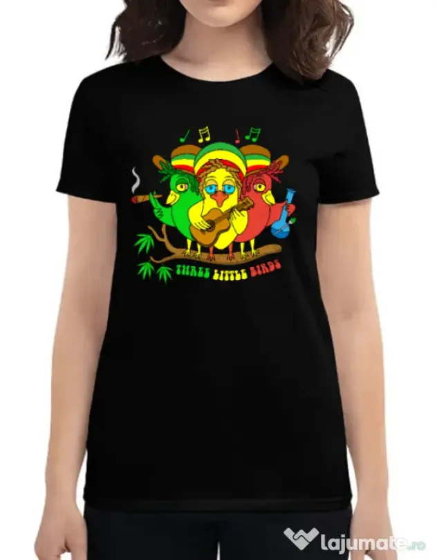 Tricou personalizat dama Three Little Birds Negru