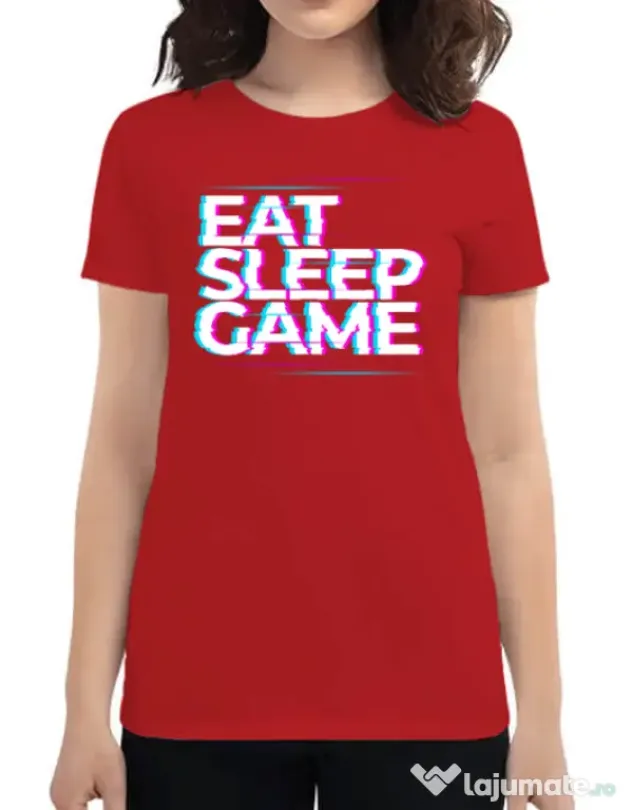 Tricou personalizat dama Eat Sleep Game Rosu