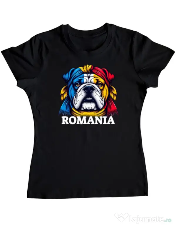 Tricou personalizat dama BULLDOG ROMANIA Negru