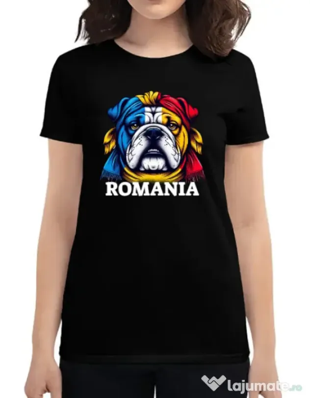 Tricou personalizat dama BULLDOG ROMANIA Negru