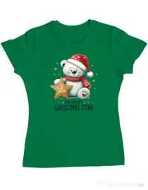 Tricou personalizat dama Bear christmas star Verde mediu