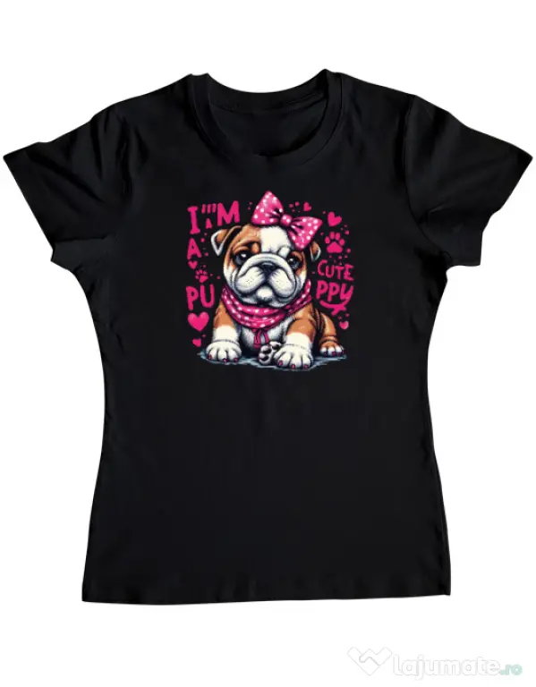 Tricou personalizat dama CUTE PUPPY Negru
