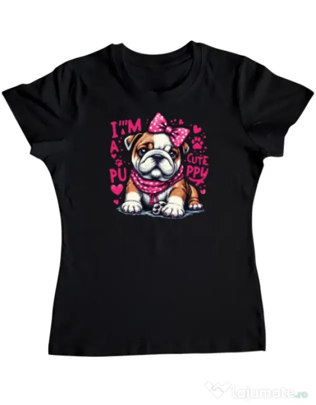 Tricou personalizat dama CUTE PUPPY Negru
