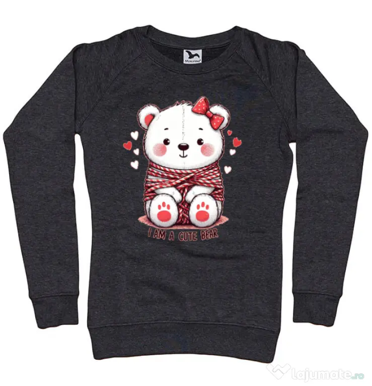 Bluza personalizata dama CUTE BEAR 2 Negru melanj