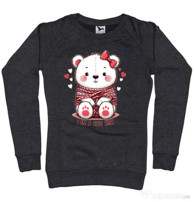 Bluza personalizata dama CUTE BEAR 2 Negru melanj