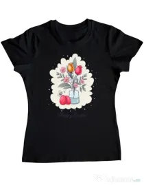 Tricou personalizat dama HAPPY EASTER Negru